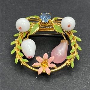 Vintage Austria enamel, rhinestone brooch